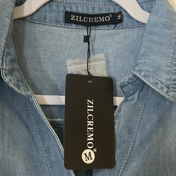 NWT Denim Fringe Hem Dress - Picture 3 of 6